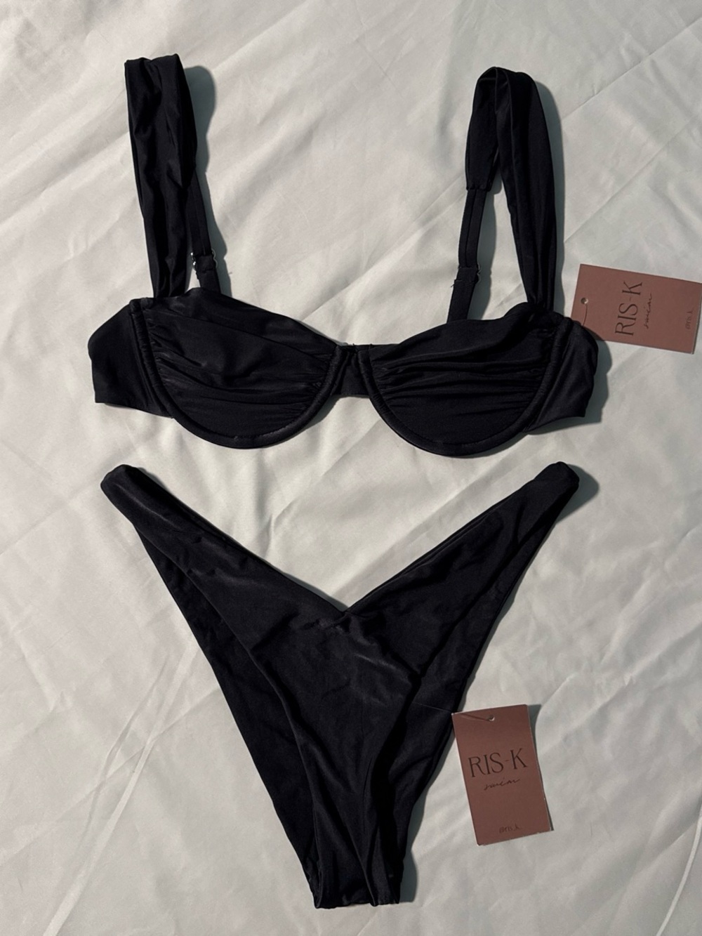 RIS-K Black Underwire Bikini Set with High-Cut Bottoms